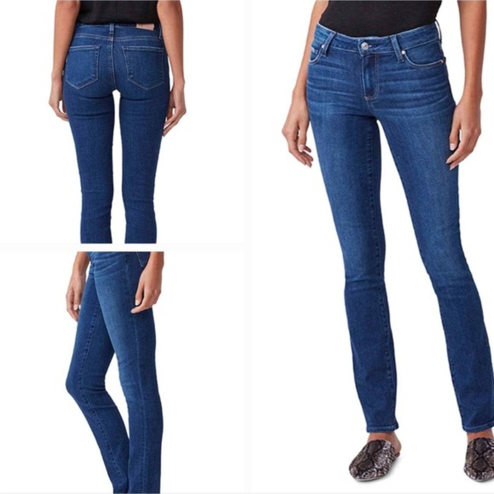 Paige Skyline Straight Leg Jeans Dark Wash Blue Whiskered Denim Size 27‎